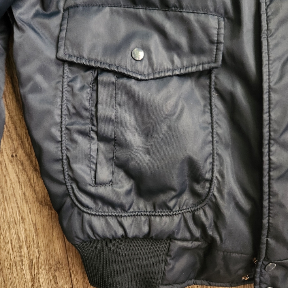 U.S. Blues by Cortina Navy Blue Nylon Bomber Jacket With Sherpa Collar - Picture 4 of 10